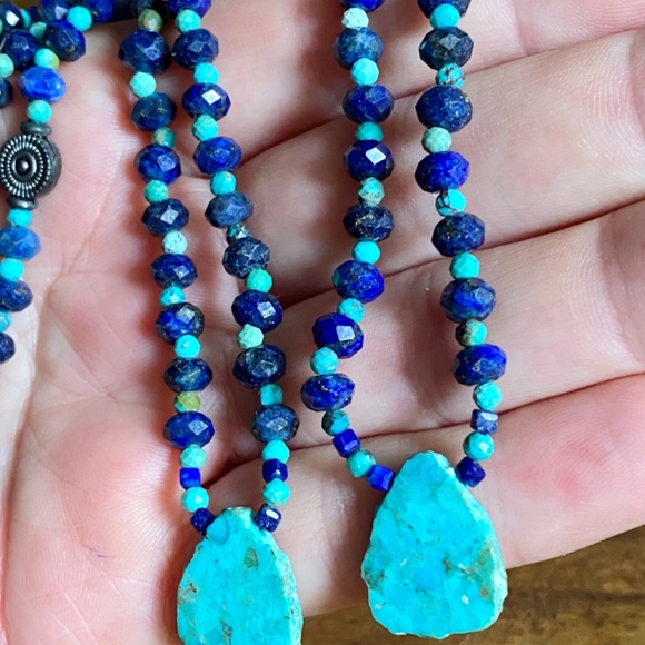 Genuine Lapis Lazuli + Natural Turquoise Gemstone Necklace - Picture 5 of 7